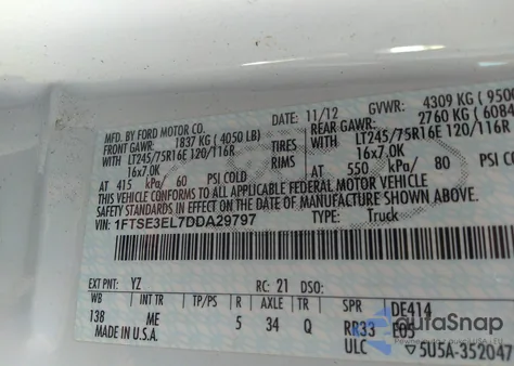 2013 Ford E-350 Super Duty Commercial from USA, damaged, VIN 1FTSE3EL7DDA29797